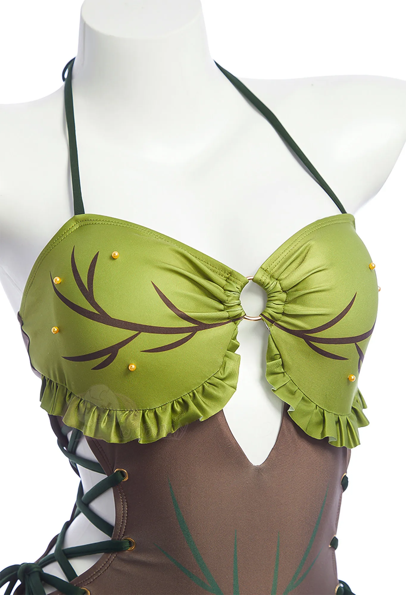 

Matcha Chocolate Fresh Halter Bikini Sweet Ruffle Girl Swimsuit Beach Vacation Swimwear Cosplay Costume Sexy Lovely Outfit Women