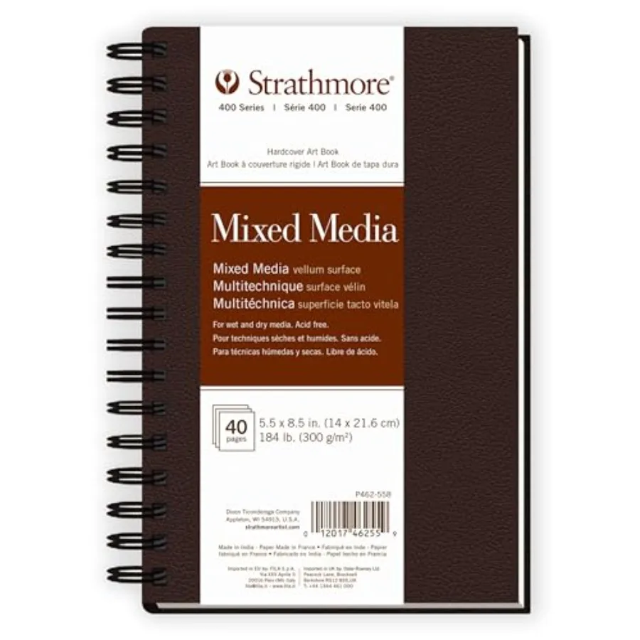 

400 Series Mixed Media Paper Art Book, Matte Brown Cover, Natural White, Binding, 20 Sheets