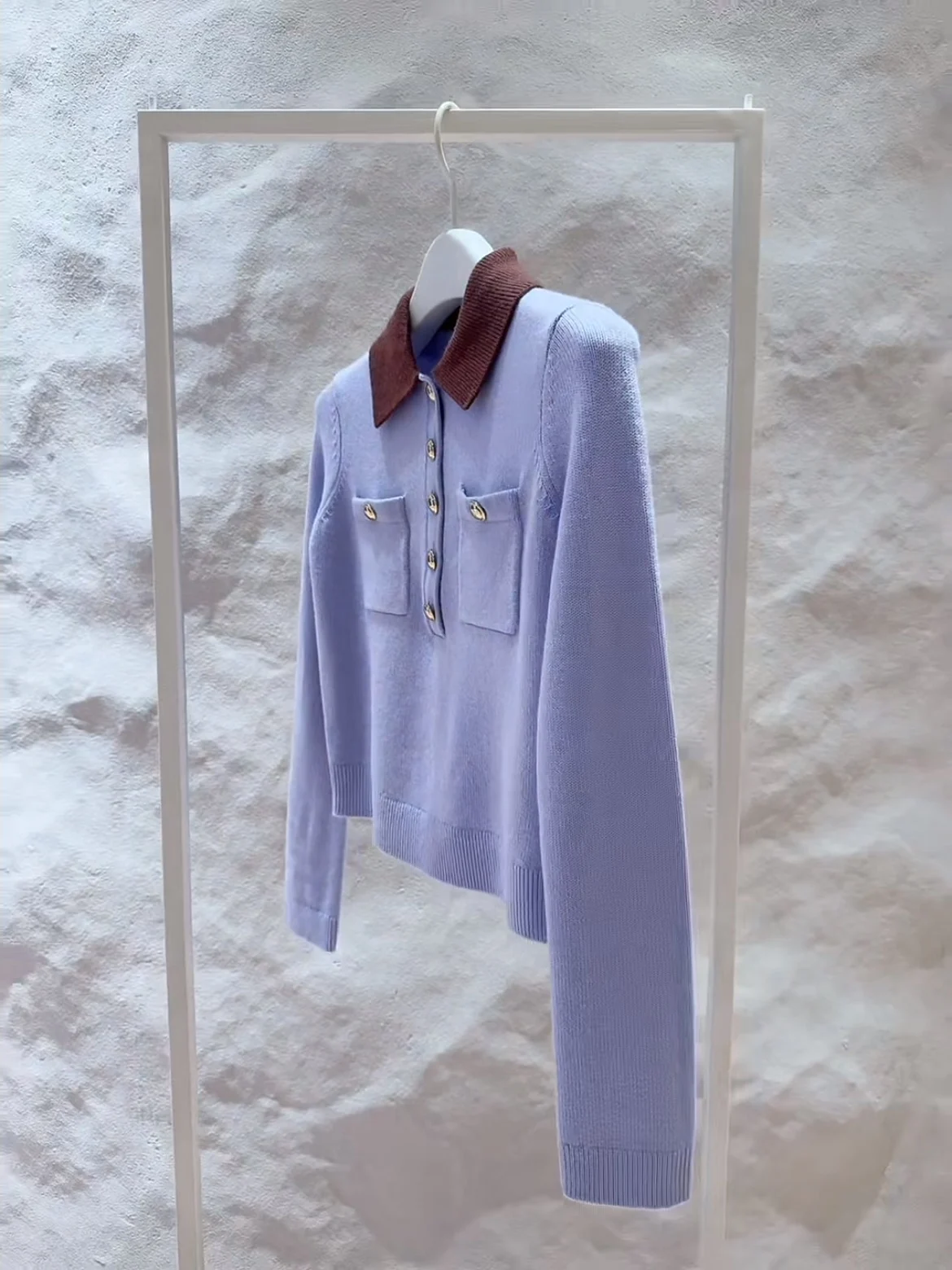 

Heidd Sp2025 Autumn Winter Color Blo Ne Knitted Long Sve Iceberg Blue Women's Polyester Fiber Knitwear
