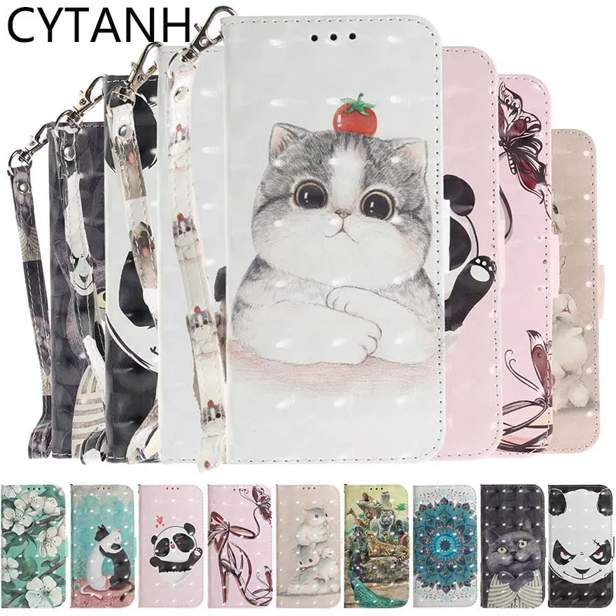 3D Animal Pattern Case For Huawei P20 P30 P40 mate20 Lite Pro P Smart Z S Plus 2019 2020 Y5P Y6P Y8P Flower Cat Leather Cover