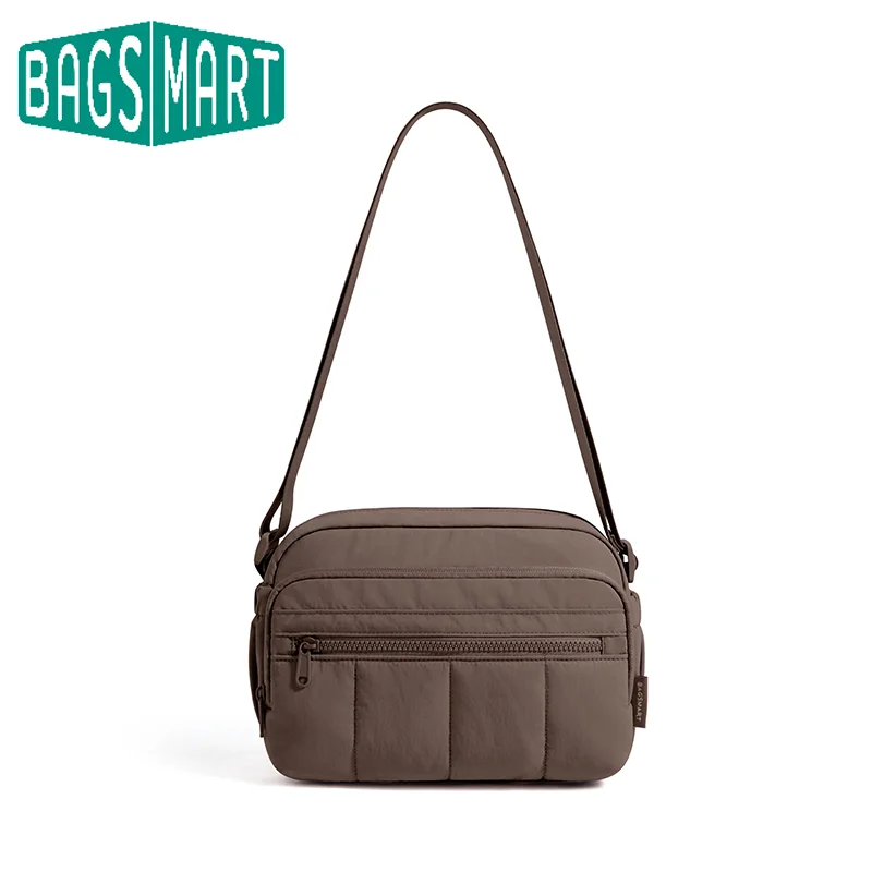 

BAGSMART Сумка на одно плечо из нейлоновой ткани, однотонная сумка через плечо, универсальная сумка через плечо для отдыха, сумка-хобо, кошелек