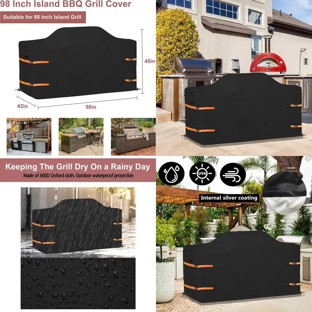 

98 Heavy-Duty Waterproof BBQ Island Grill Cover, Outdoor Suitable, Black
