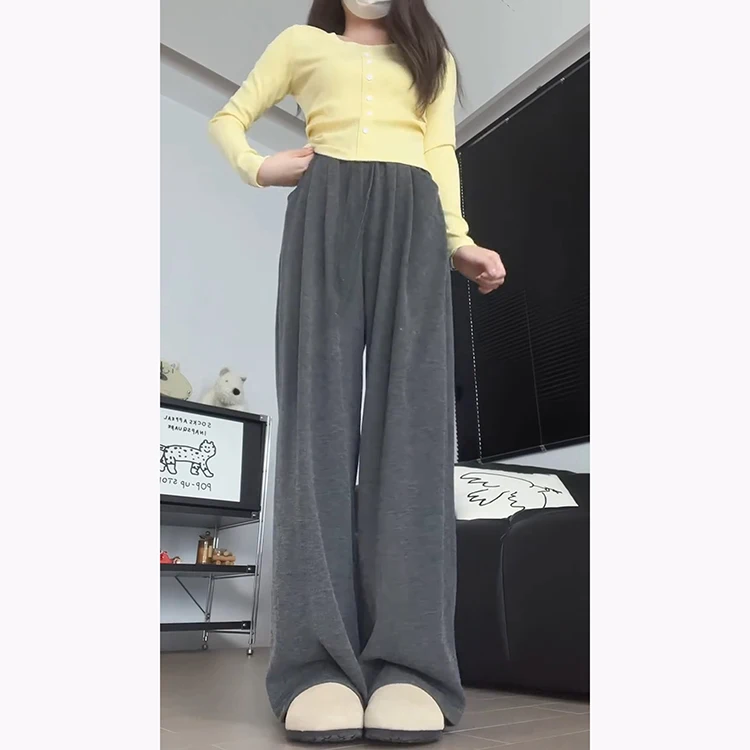 Ey paresseux tricoté doux pantalons décontractés femmes printemps été 2025 nouveau drapé mince taille haute droite riz nouilles pantalon