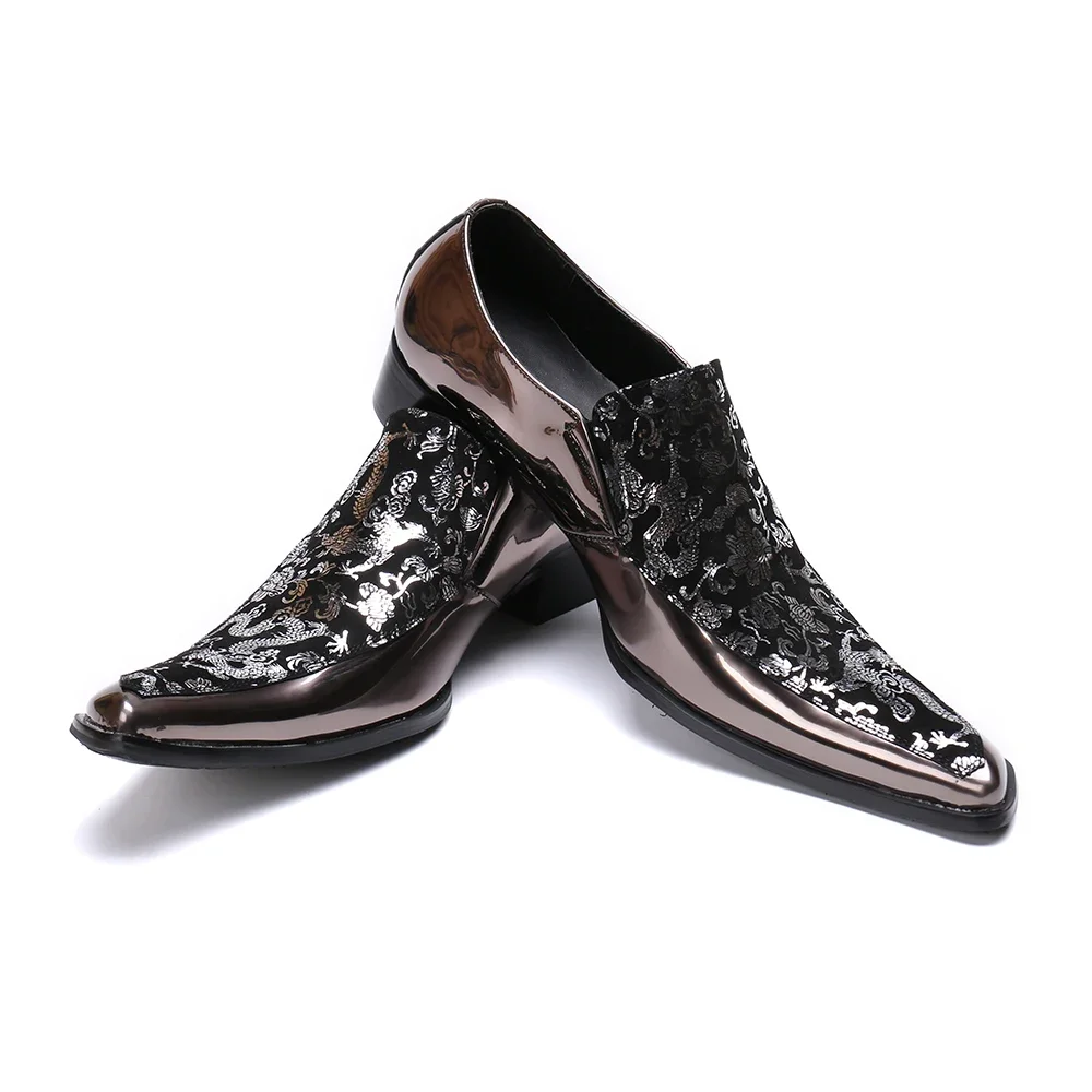 

Fashion Patchwork Print Men Cow Leather Shoes Business Big Size Formal Shoes Wedding Party Dress Shoes Elegant Man Casual Shoe