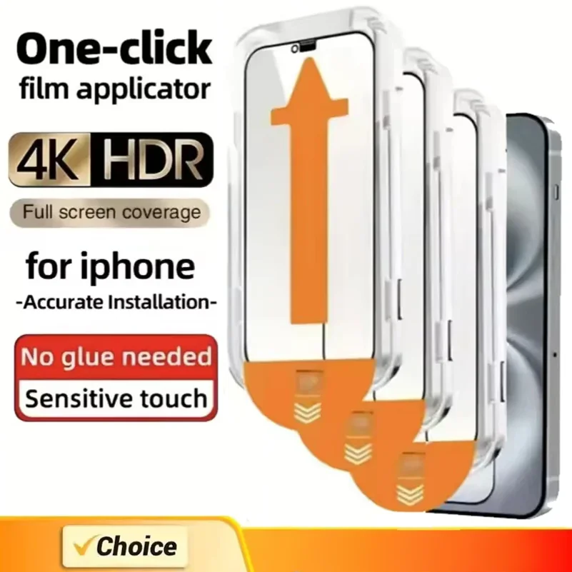 

2Pc 8K High End Tempered Glass For iPhone 15 16 Pro Max Plus Screen Protector With Alignment Mounting Cover