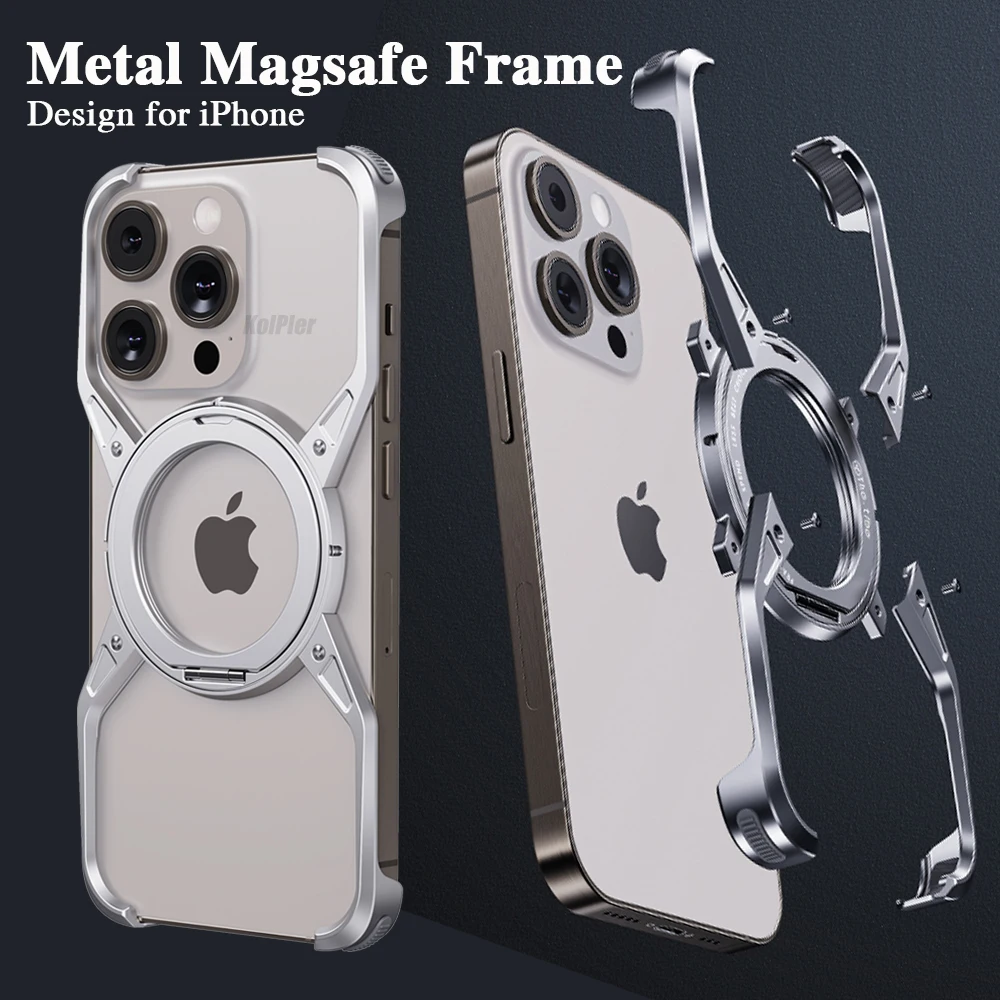 

For iPhone 16 Pro 16Pro Full Alloy Magnetic Magsafe Bracket Phone Case Metal Lens Protective Cover Frameless Cooling Cover