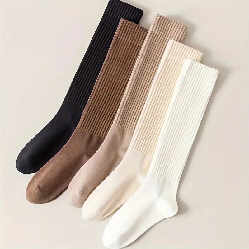 1/5 Pairs Herbst Winter Frauen Einfarbig Waden Socken Modische College Stil Warme Bequeme Slim Fit Bein Typ Casual socken – Detail 7