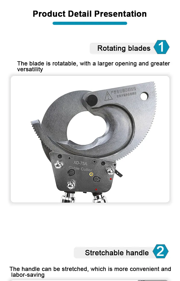 XD 75A Industrial Manual Wire Cutting Tool Ratchet Cable Cutter for Copper Aluminum Cable Support OEM ODM