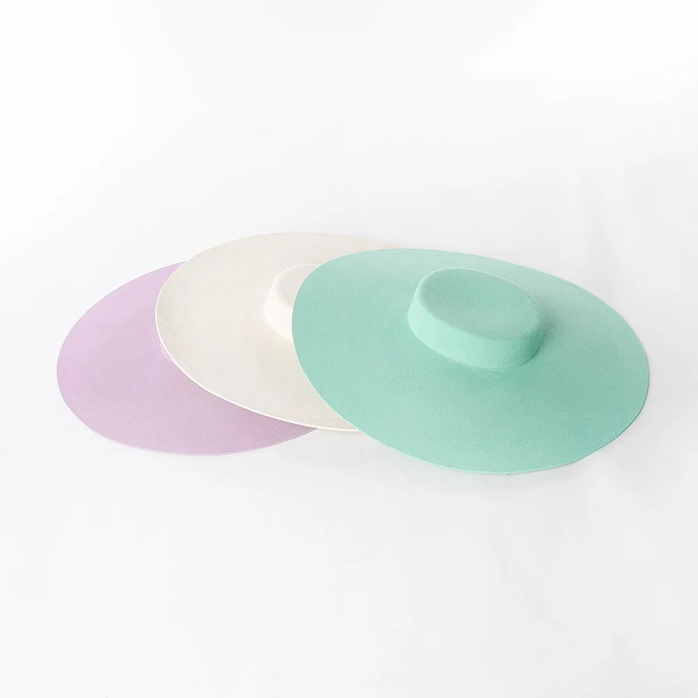 

Autumn Winter New Fashion Shallow Flat Top Wide Brim Wool Fedora Hat Catwalk Concave Shape Stage Wide Brim Felt Hat