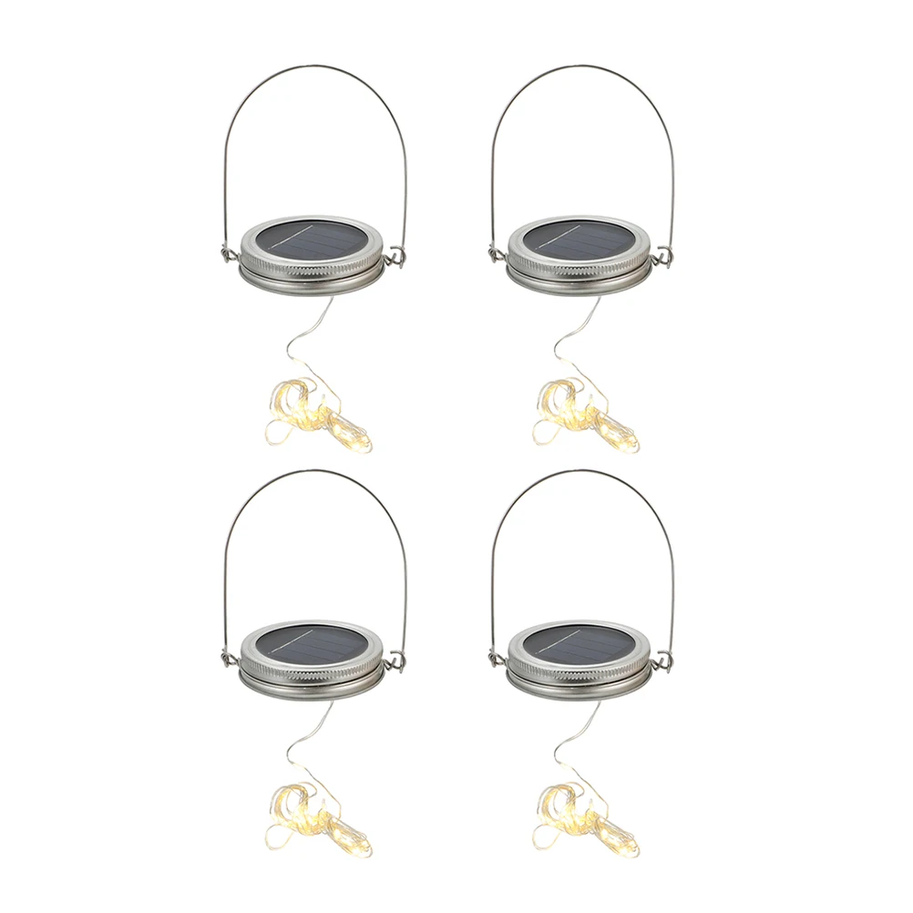 

4 Sets 2M 20LED Warm White Solar String Lights Jar Lids Pendants Stainless Steel Replacement Garden Holiday Lighting Decor