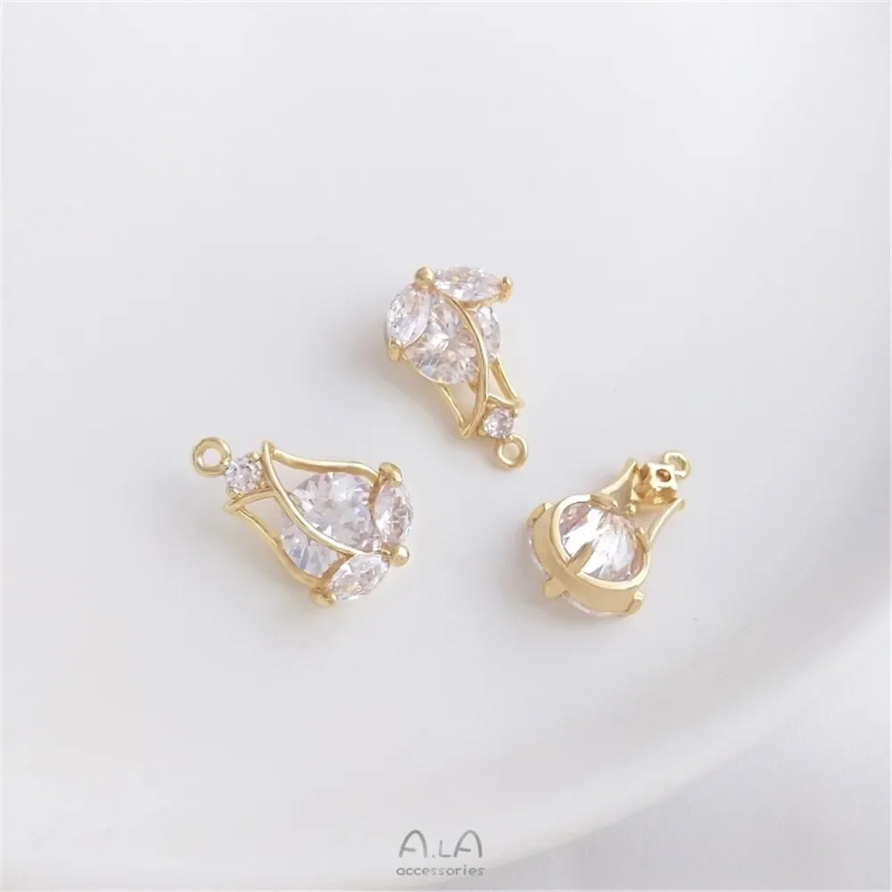 Zircon micro - inlaid 14K gold retaining tulip rose pendant flower pod pendant DIY hand necklace earrings pendant