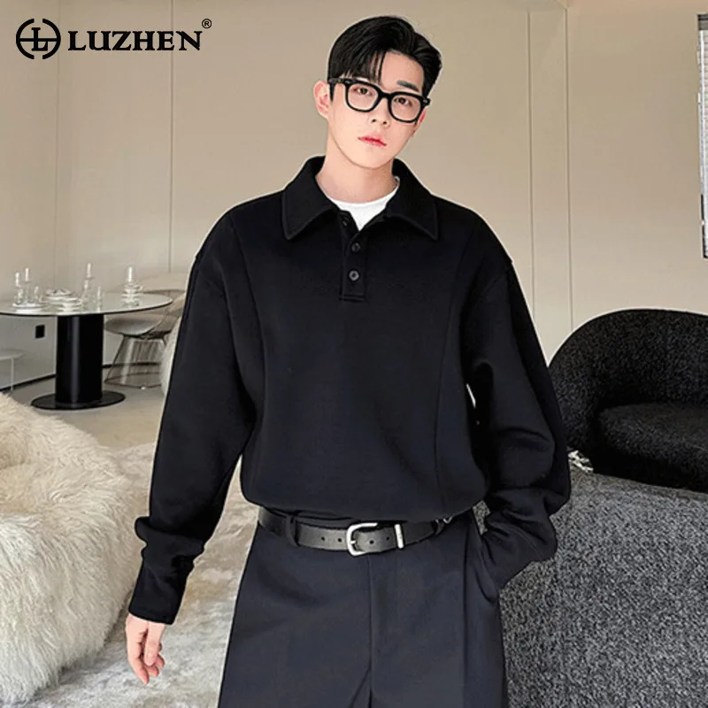 LUZHEN Baggy Youth Polo Curved Long Sleeve Pullovers T-shirts Original Simplicity Casual Versatile High Quality Tops Male LZ6745