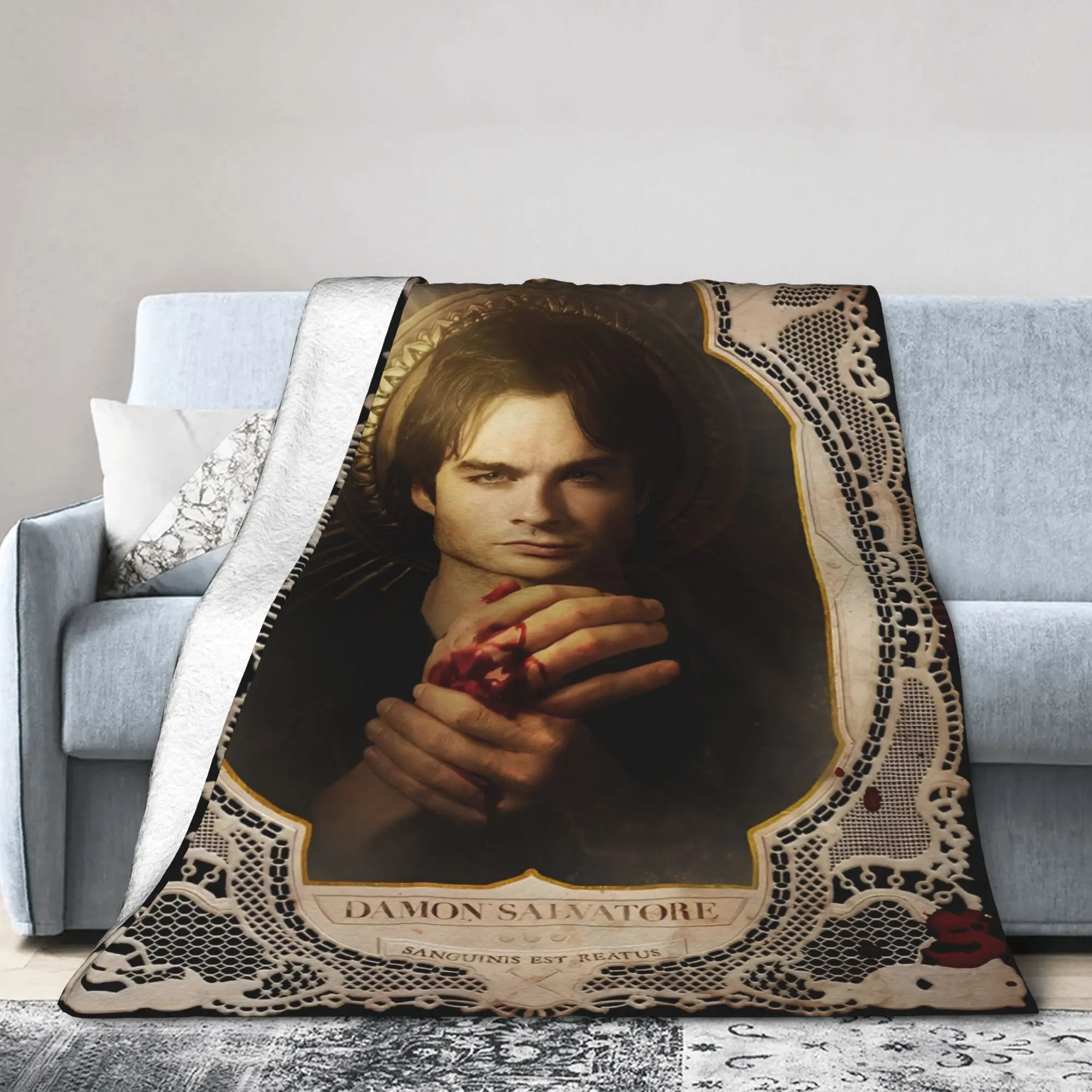 The Vampire Diaries Damon Salvatore Soft Warm Blanket  Travel Plush Throw Blanket Living Room Flannel Bedspread Bed Cover