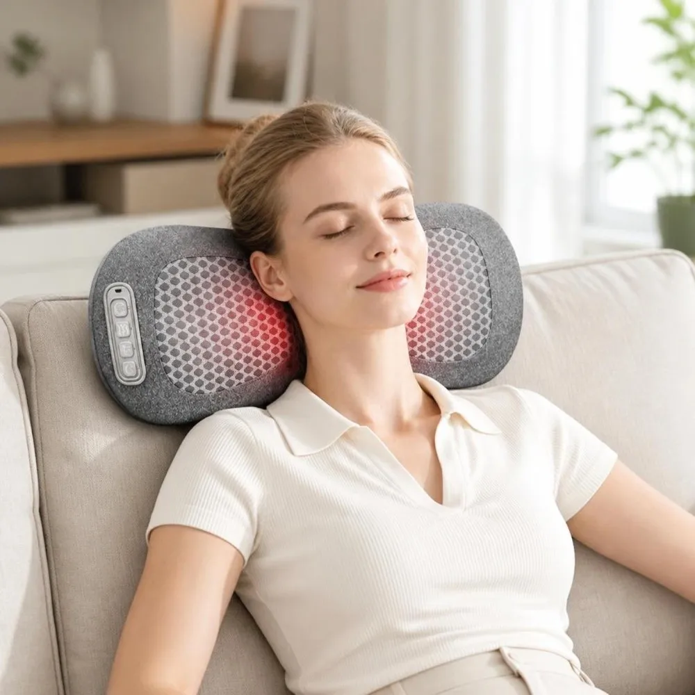 Breathable Neck Massager Pillow Hot Compress Vibration Massage Cervical Pillow Airbag Lift Ergonomic Shoulder Massager Bed Use