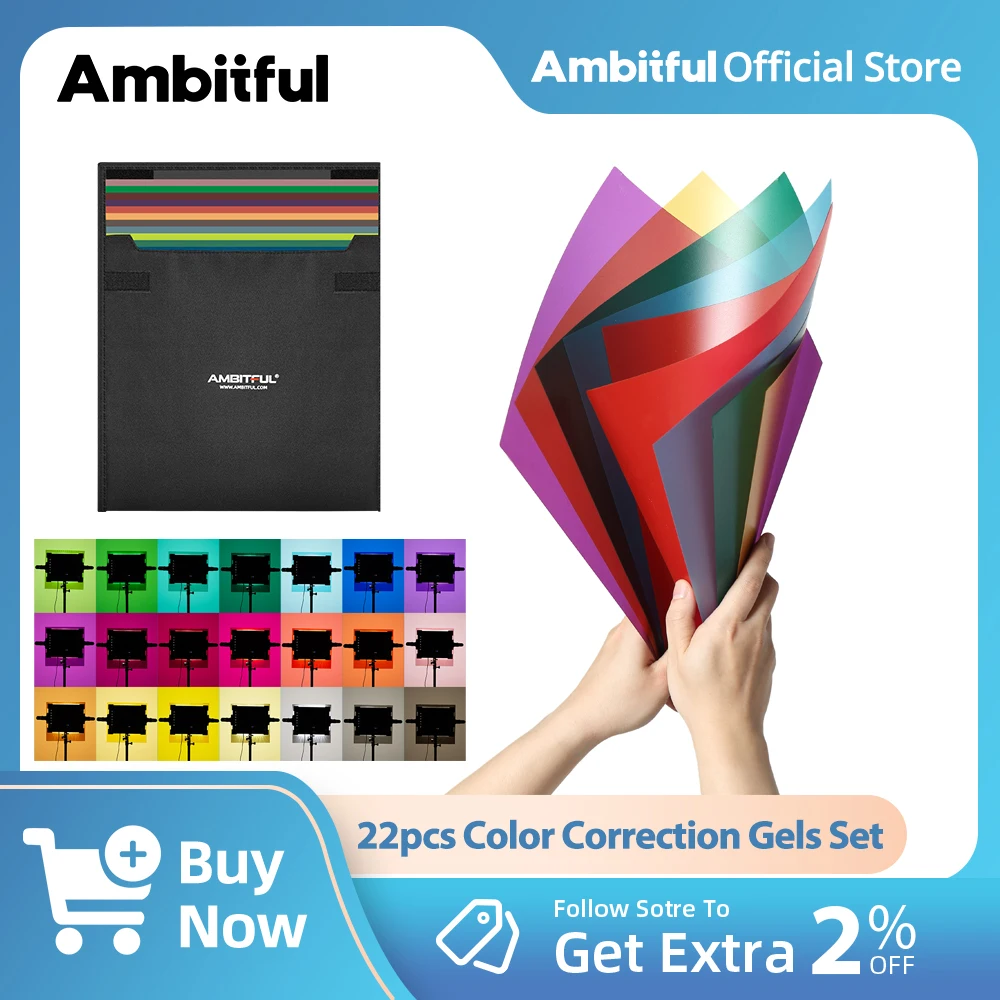 Color Gel Filter Film + Carrying Bag for Video LED Light Studio Flash AMBITFUL 25*25cm 22pcs Color Correction Gels Set