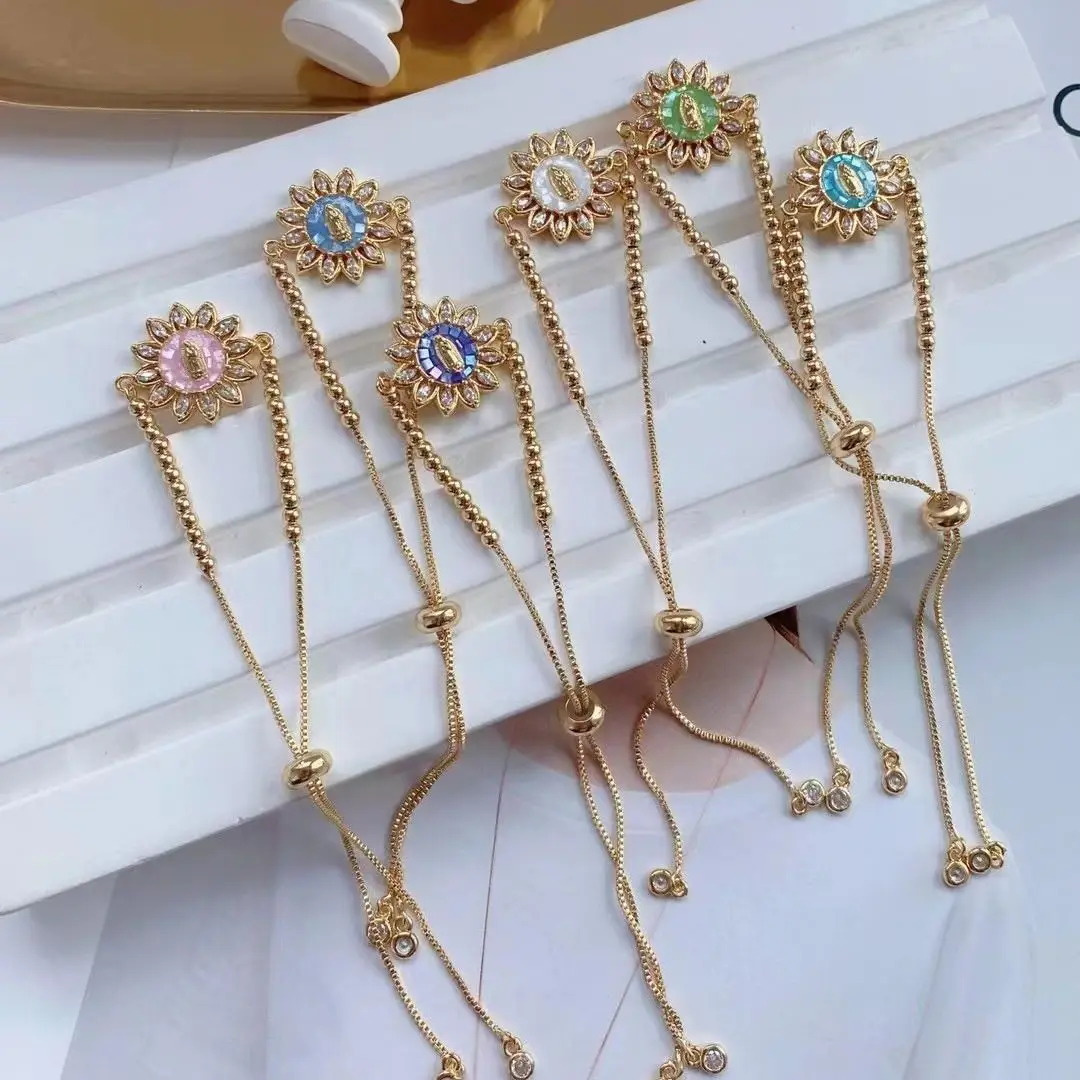 5PCS, Gold Color Chain Virgin Mary Shell Bracelets For Women Bead Ball Chain Bracelet Religious Jewelry Gift