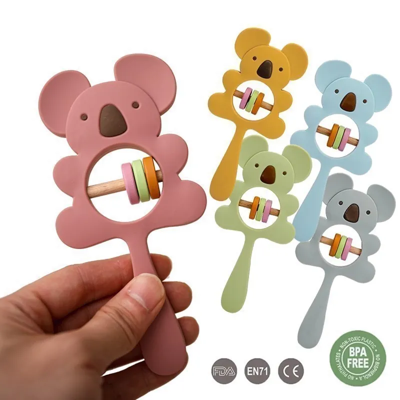 Silicone Koala Rattles for Kids Animal Handbells Newborn Baby Bed Bell Educational Toys Safe Food Grade Baby Teether Baby Items