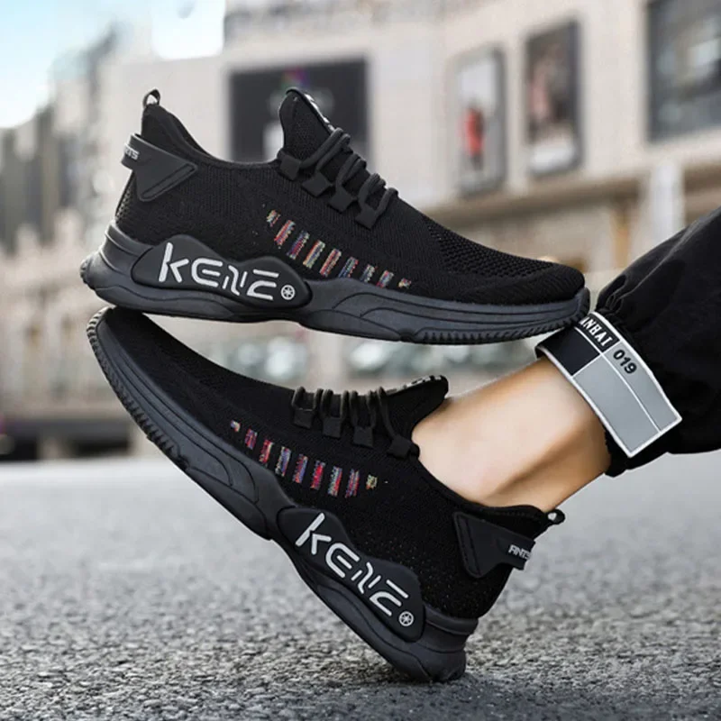 Sports Men Shoes Flying Woven Mesh Breathable Sneakers Non-slip Hard-Wearing Fitness Running Shoes Outdoor Leisure Sports Shoes