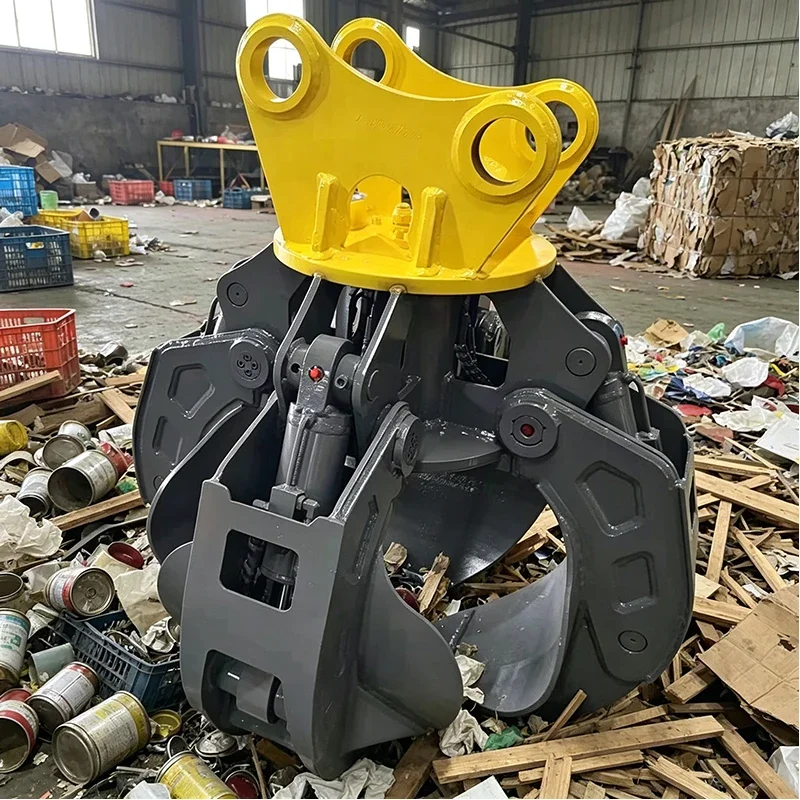 Excavator Grapple Hydraulic Orange Peel Attachment for Steel Scrap Waste Recycling Material Loading and Demolition Operations