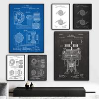 Nikola Tesla Motor Patent Blueprint Painting Calligraphy HD Canvas Poster living room bedroom bar aesthetic decoration
