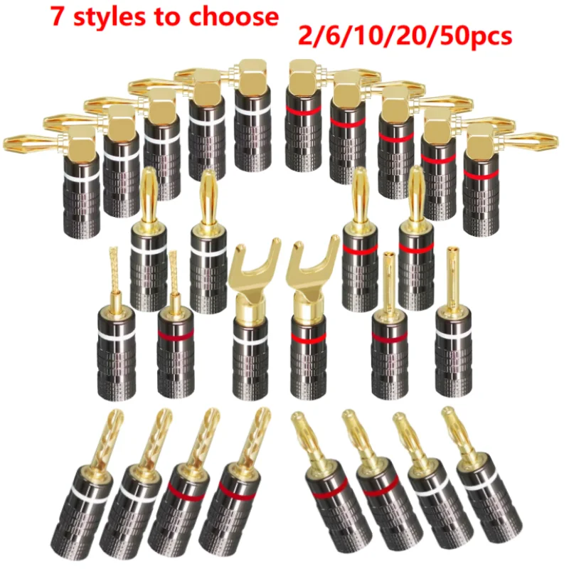 2/6/10/20/50pcs 4mm Banana Plugs Male Connector 24K Gold Plated Hifi Audio Speaker Banana Connectors for Speakers and Amplifiers