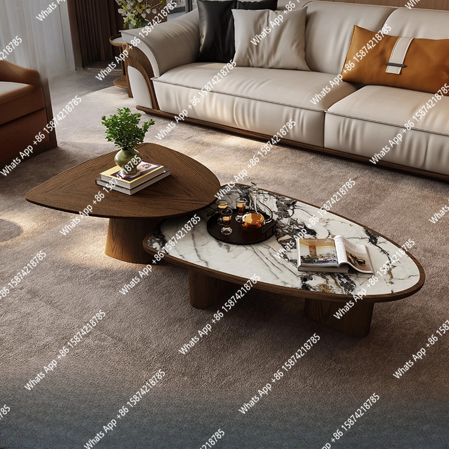 

Solid wood size triangular coffee table combination black walnut modern simple living room solid wood rock slab coffee table