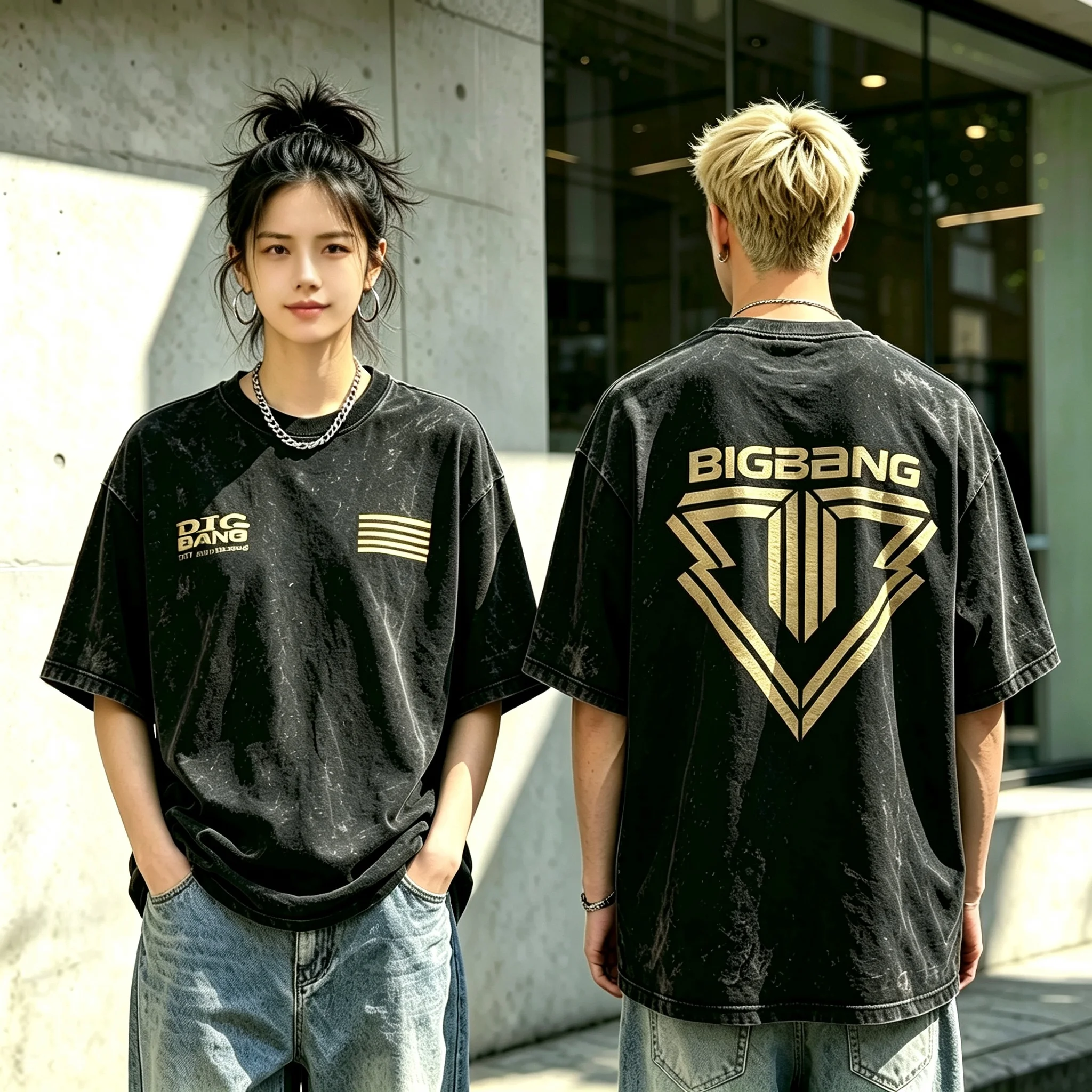 2026 Bigbang 20. Jubiläums-Konzert Vintage Gewaschenes T-Shirt Goldenes Dreieck-Logo Vorder- und Rückseite Bedruckt Unisex Kpop Kurzarm-T-Shirt – Detail 2