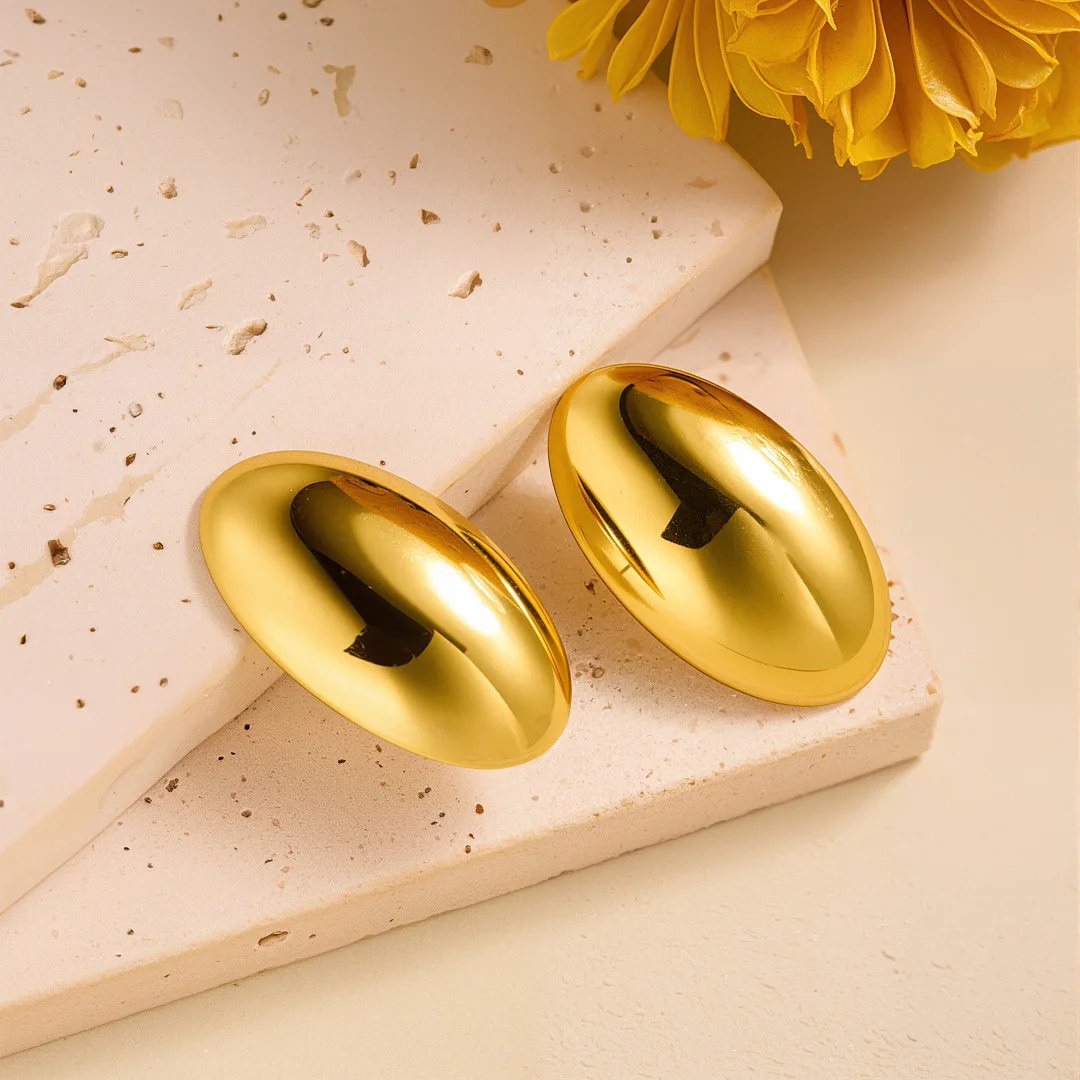 

New Natural Irregular Oval Stainless Steel Stud Earrings for Women, Simple Fashion Unique Design, All Seasons Accessory