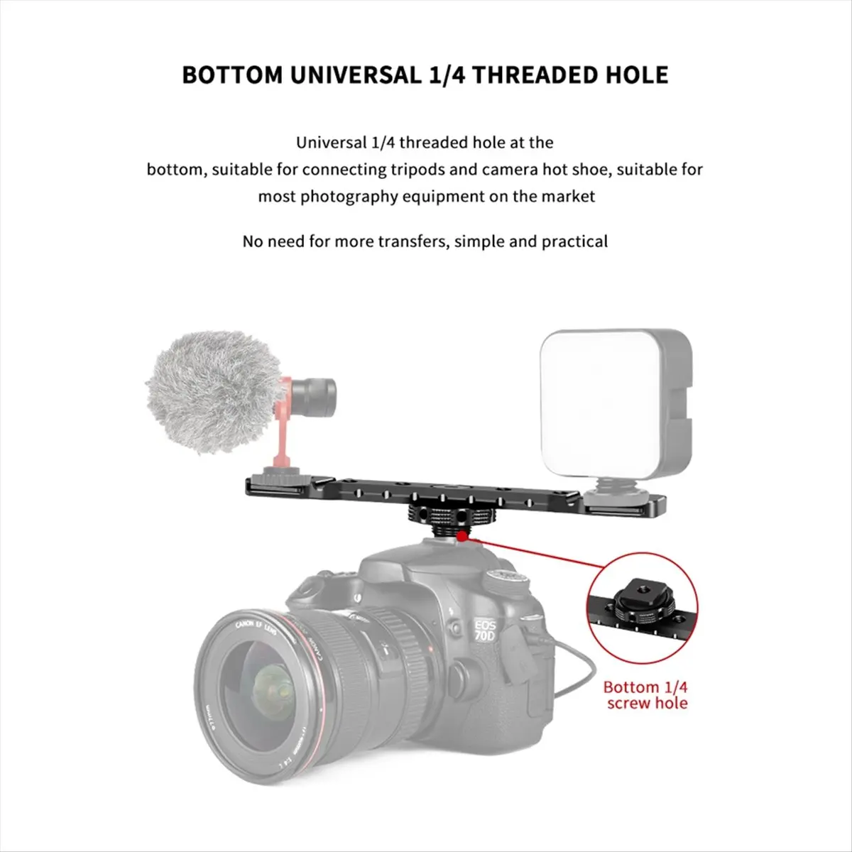 A99X Cold Shoe Mount Bracket Dual Hot Shoe Extension Bar Plate Adapter for Camera Cage Mic LED Video Light Stand