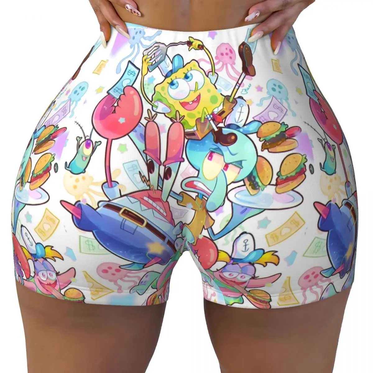 

Custom SpongeBobed Volleyball Biker Gym Shorts for Women Funny Cartoon Athletic Workout Yoga Shorts