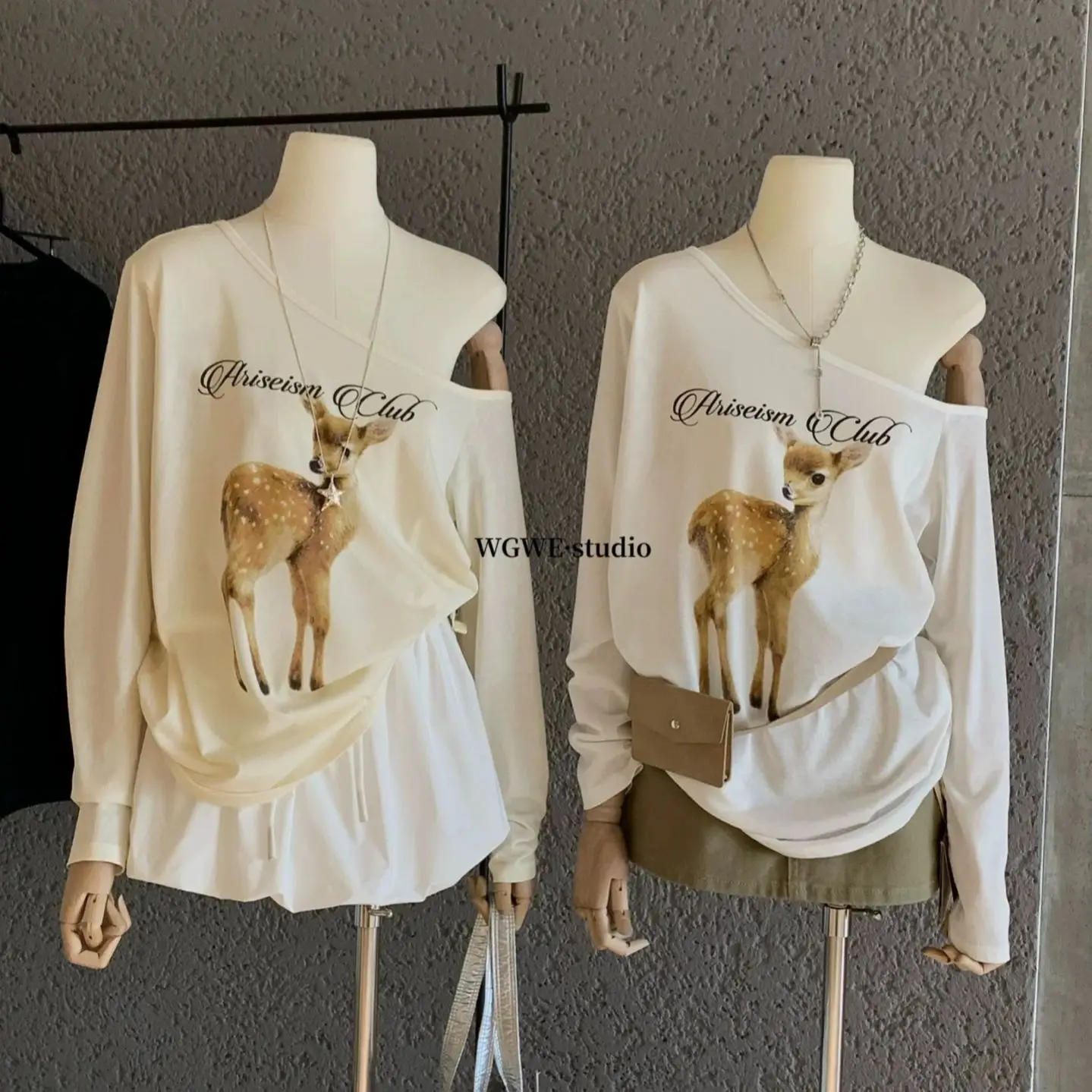 

Korean contrasting color one-shoulder short-sleeved T-shirt for women 2025 summer new irregular knitted top