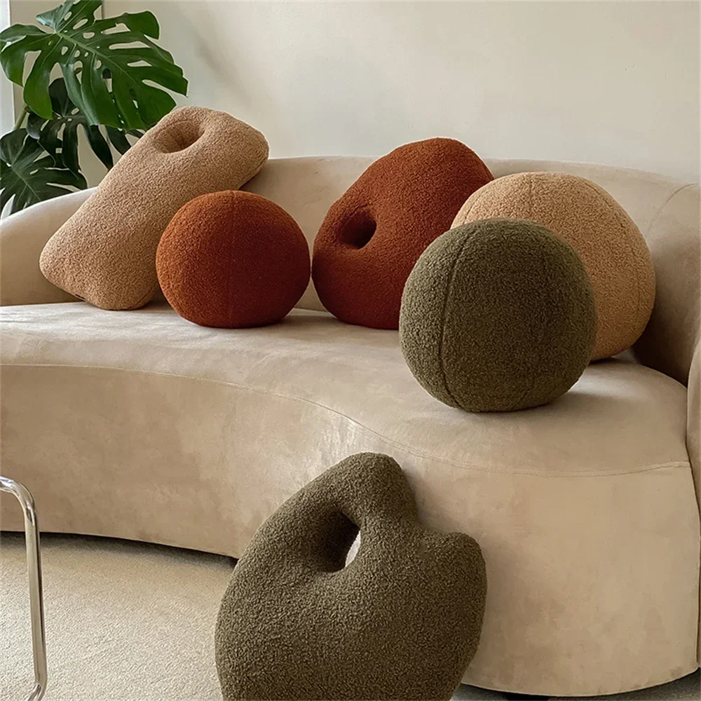 Wool Ball Shaped Solid Color Stuffed Sofa Cushion Throw Pillow for Couch Roll Oil Painting Board Plush Office Pillow Home Decor