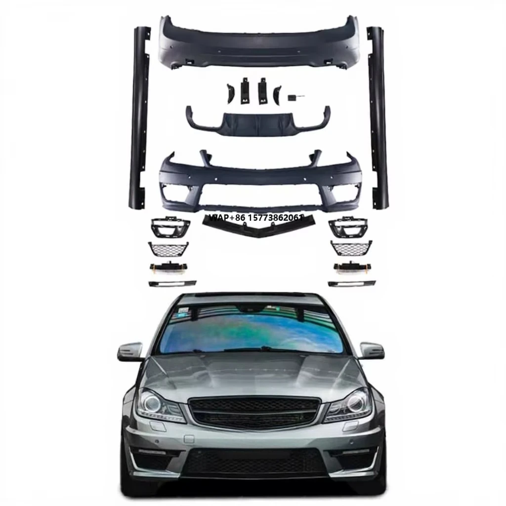 

Car Body Kit for Benz C Class W204 Upgrade to C63 Style Bodykit Front Bumper with DRL Rear Bumper and Side Skirts