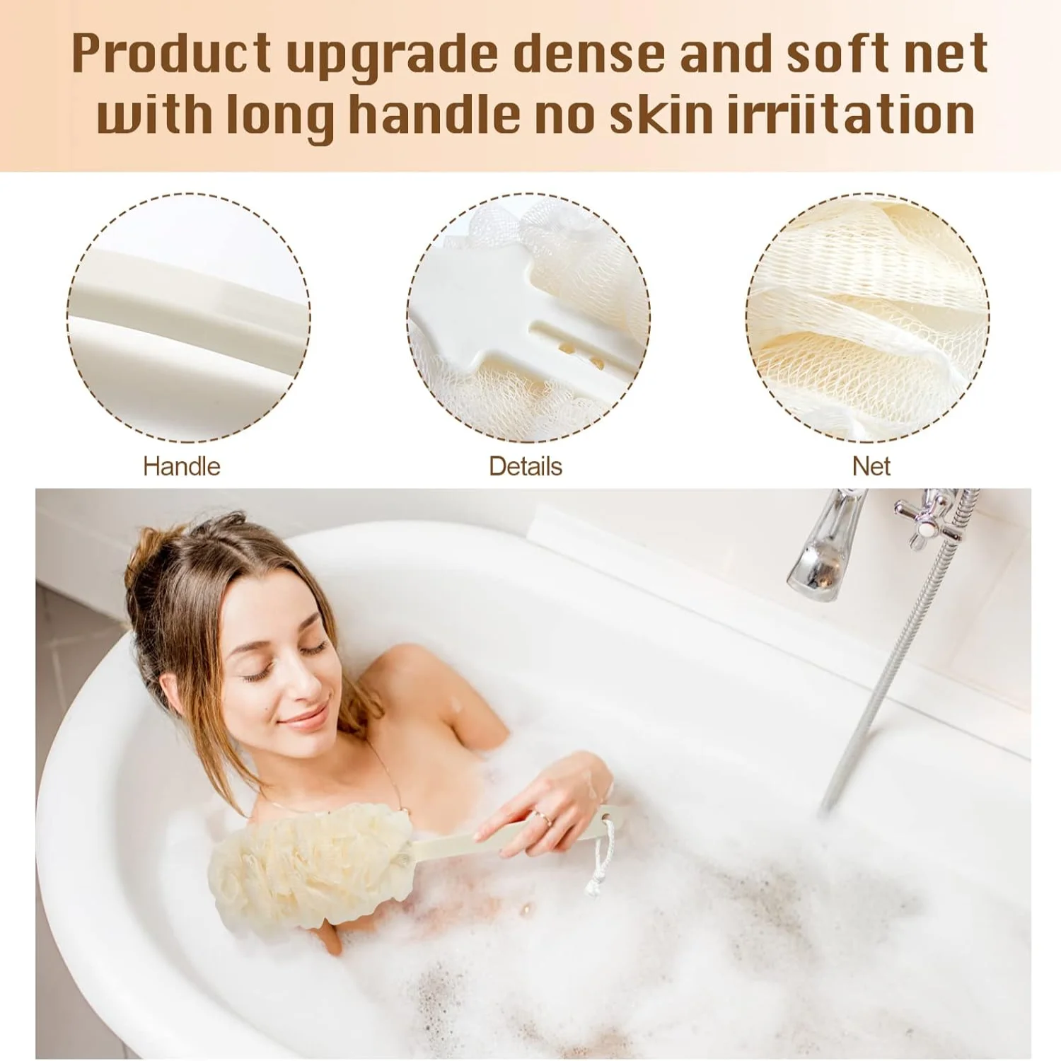 Lot de 2 épurateurs de dos pour la douche, brosse de douche en éponge de luffa avec manche long, extinction Linge, luffa sur anciers pour hommes W