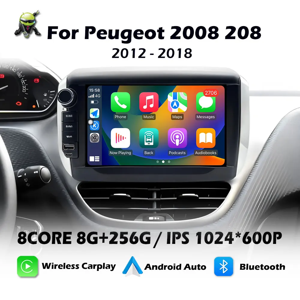 Wireless Carplay For Peugeot 2008 208 2012 - 2018 GPS Navi Bluetooth 8inch Touch Screen Car Radio Video Multimedia Player WiFi