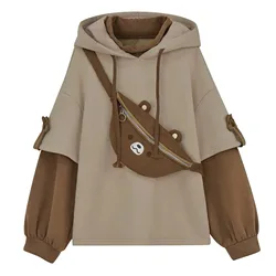 Y2K Clothes Cute bear backpack in spring and autumn fashion Hoodie Women's winter Harajuku loose casual street clothes Japanese