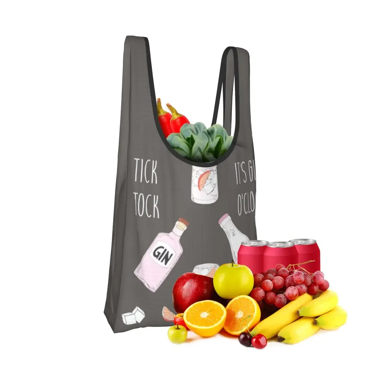 Gin O'clock Gin Lover Gi Shopping Bag Portable Tote Bags Reusable Shoulder Shopper Bag Groceries Handbag