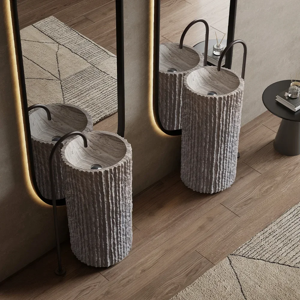 Courtyard Chinese outdoor restaurant Outdoor balcony Hand washing retro basin Integrated column
