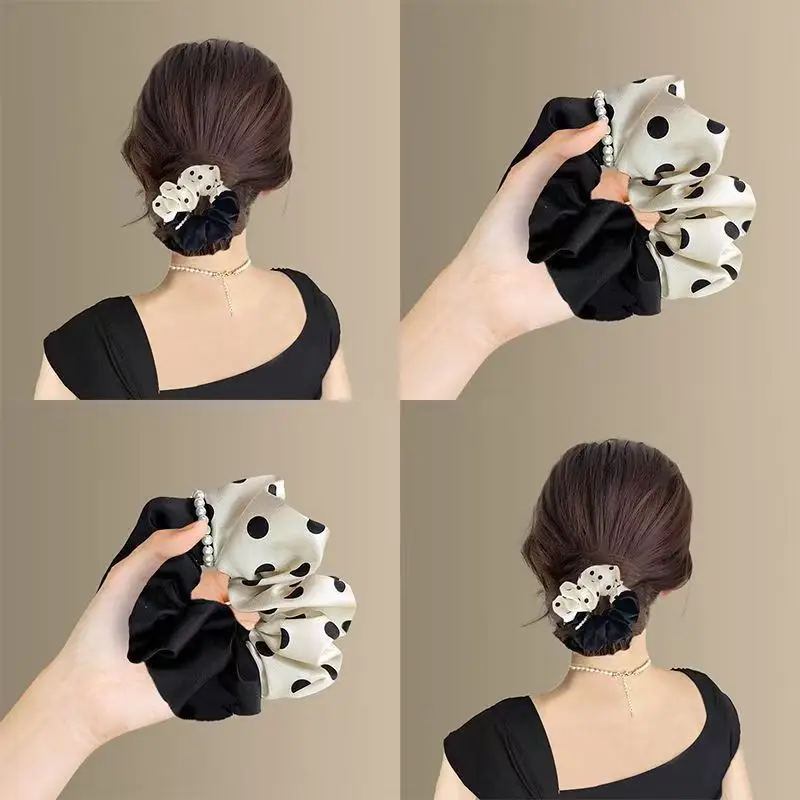 

Spliced ​​fabric Polka Dots Large Intestine Hair Circle Female Elegant Temperament high-end Hair Rope Hair Accessories