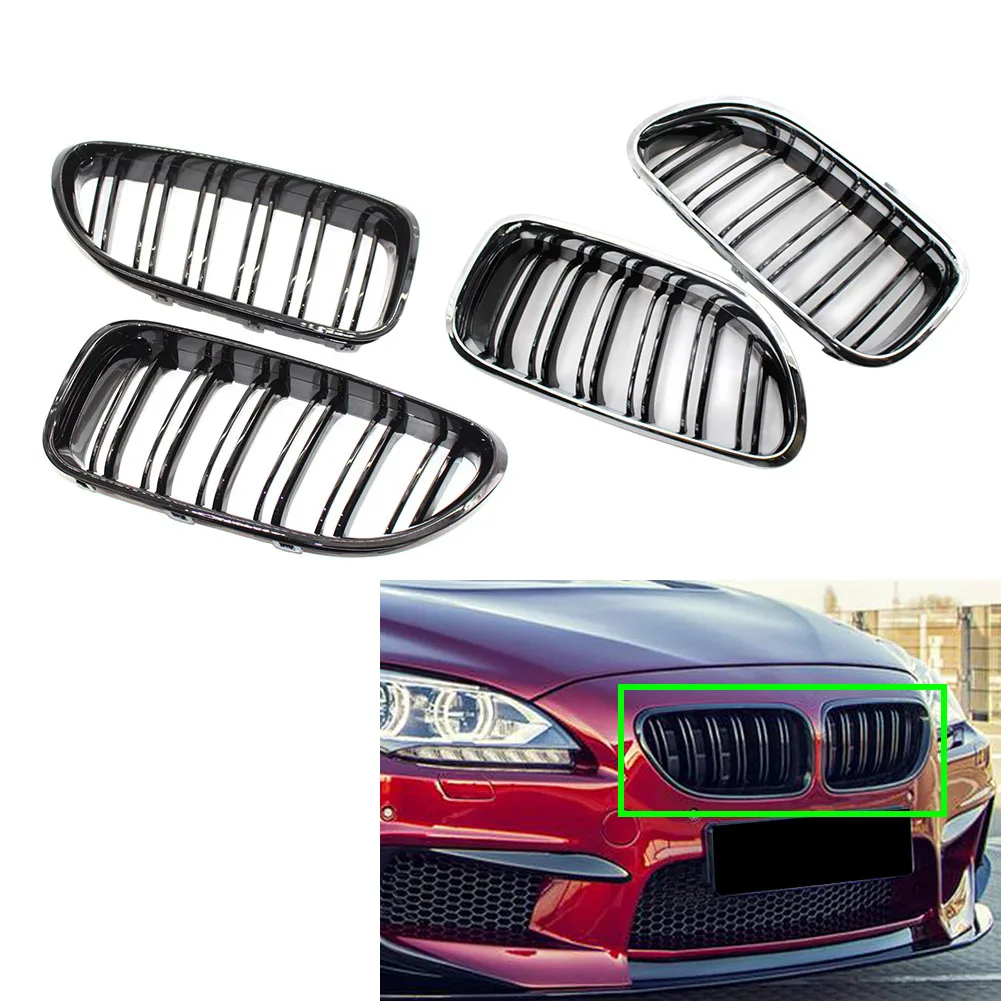 1 Pair 51137211921 Upper Grill Front Kidney Grille Gloss Black Dual Slat ABS For BMW 6-Series F12 F13 F06 2011-2018