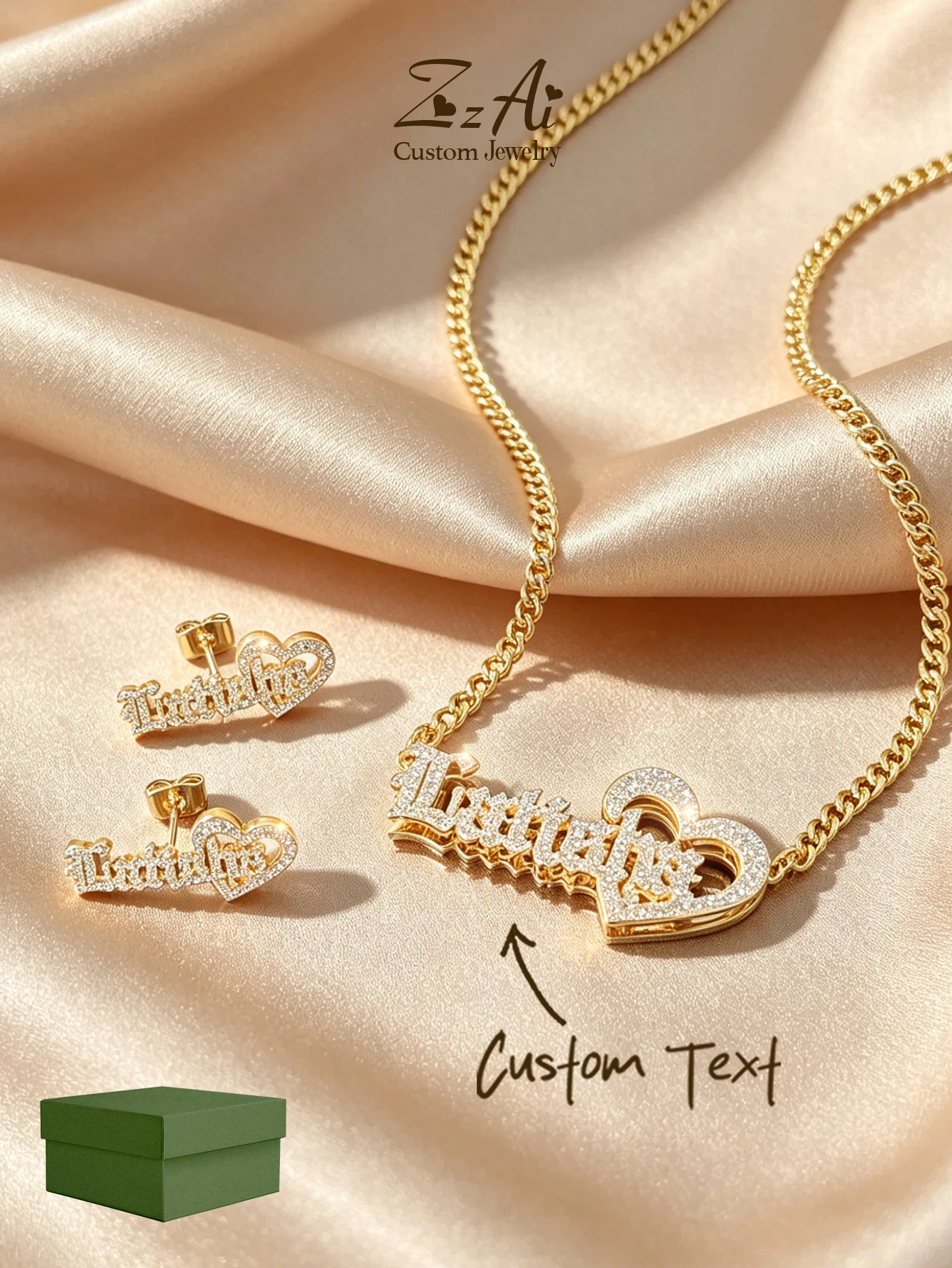 Ensemble collier et boucles d'oreilles surdimensionnées personnalisables en acier inoxydable, bijoux gravés personnalisés, cadeau avec nom personnalisé
