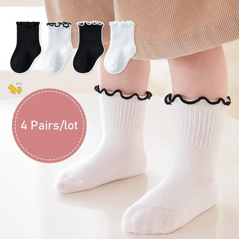4 Pairs Beauty Kids Girls Socks Cotton Soft Children's Socks For Girls Fashion Princess Baby Sock Spring Autumn Age for 0-12Year