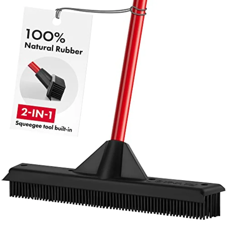 

Pet Hair Remover Rubber Broom with Built in Squeegee - Carpet Rake for Pet Hair Removal on Hardwood Floor Carpet and Tile - Pic