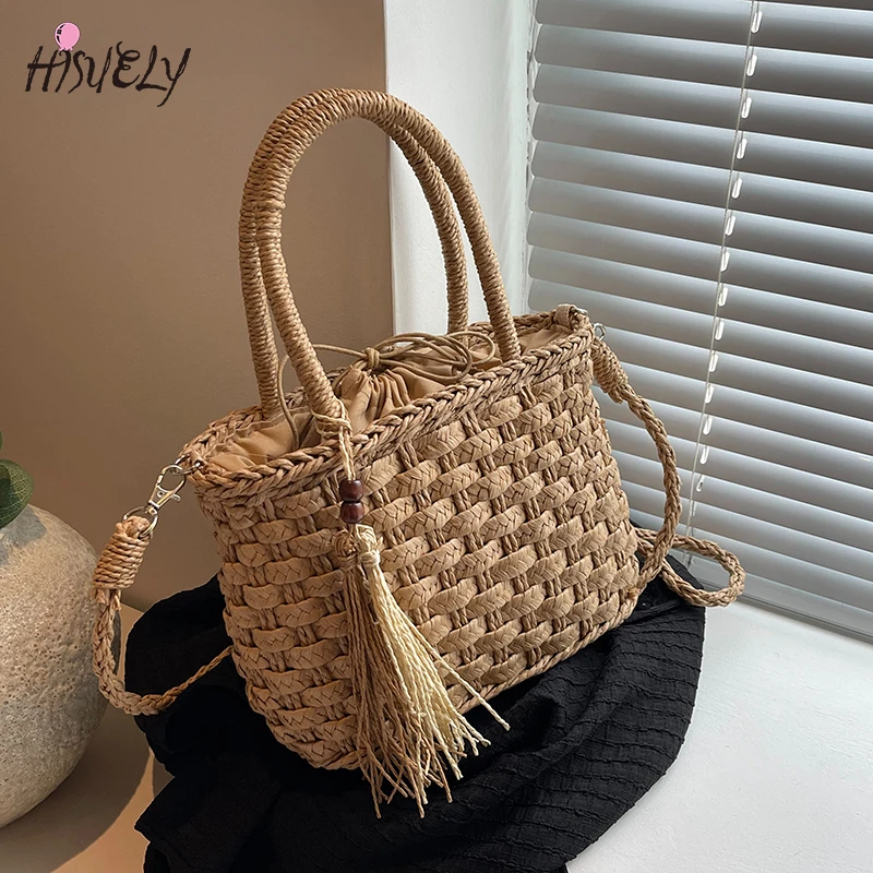 Summer Tote Bag Women Shoulder Bag Small Simple Handmade Weave Straw Bags 2024 Fashion Crossbody Bags Handbags Ladies Beach Bag