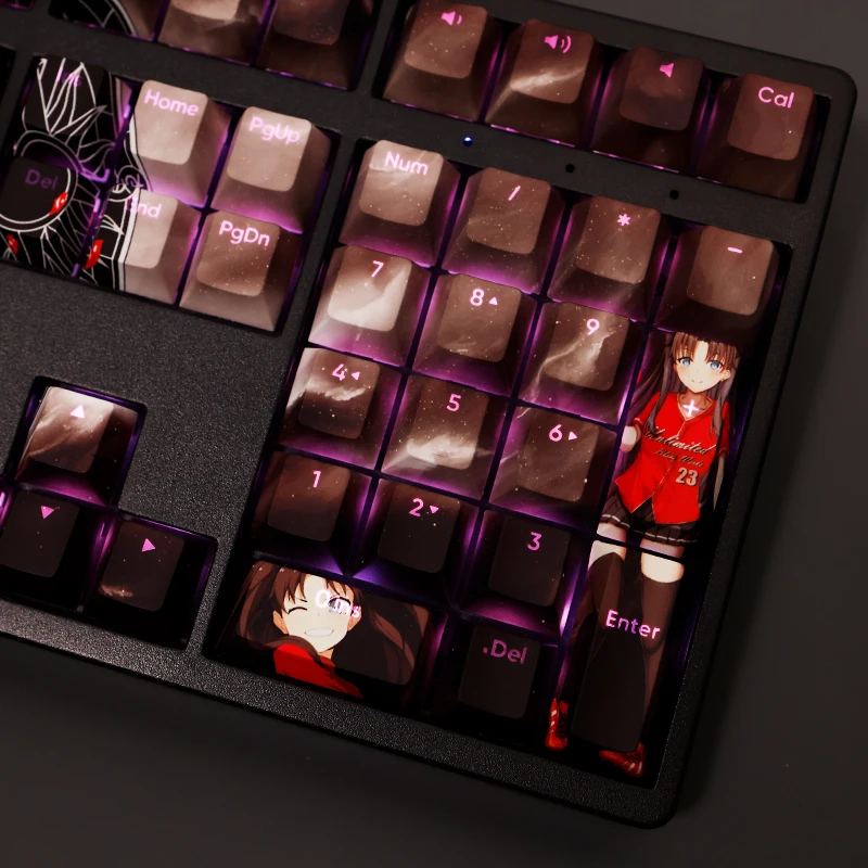 Tohsaka Rin PBT Keycaps, Fate and Stay Night, Anime Games, Beauty Girl Key Caps, Aucun ne recommande pour les claviers mécaniques de bricolage, 108 prédire par ensemble