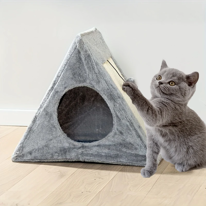 Katzenhaus, Kratzbrett, dreieckiges Katzenbett, warmes Katzenhaus, interaktives Spielzeug mit Ball ‌ .