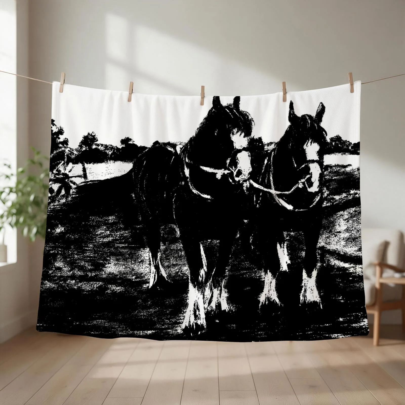 Plough Horses Throw Blanket