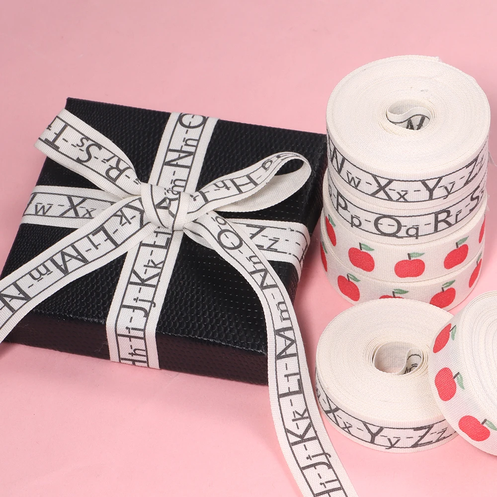 5 Yards/Rolle 16mm bedrucktes Baumwollband mit Buchstaben, handgemachte Schleifen, Geschenkverpackungsband für Geburtstag, Hochzeit, Weihnachten, Partydekoration – Detail 2