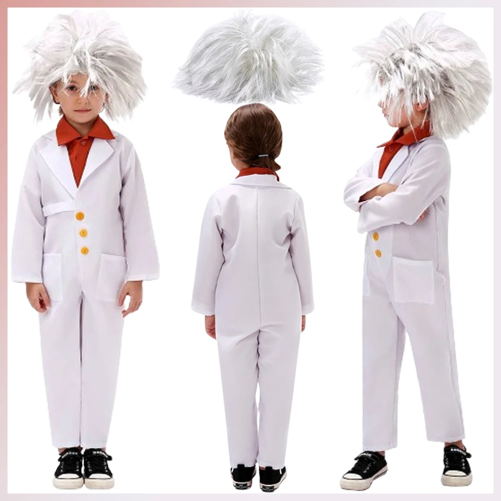 Natuurkundige Professionele Kerst Cosplay Kids Kleding Pruik Halloween Carnaval Jongens Meisjes Campus Podiumkostuums