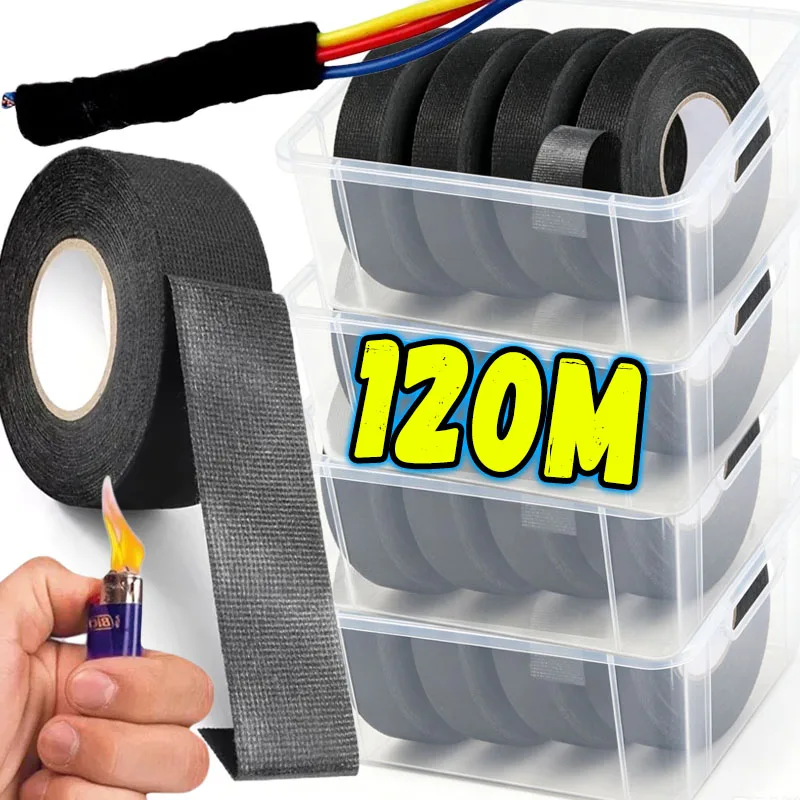 Waterproof Cable Adhesive Tape Black Electrical Tape Heat Resistant Wire Harness Bundle Insulation Auto Wiring Fabric Cloth Wrap